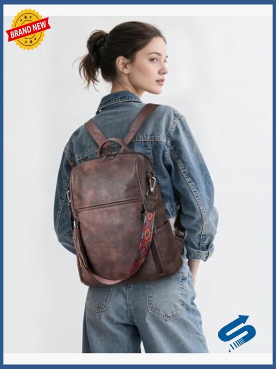 Medium Faux Leather Backpack Purse Convertible Shoulder Bag 14\